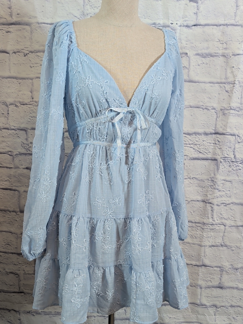 Thirty Thirty LA Blue Embroidered Tiered Mini Dress - Size XL